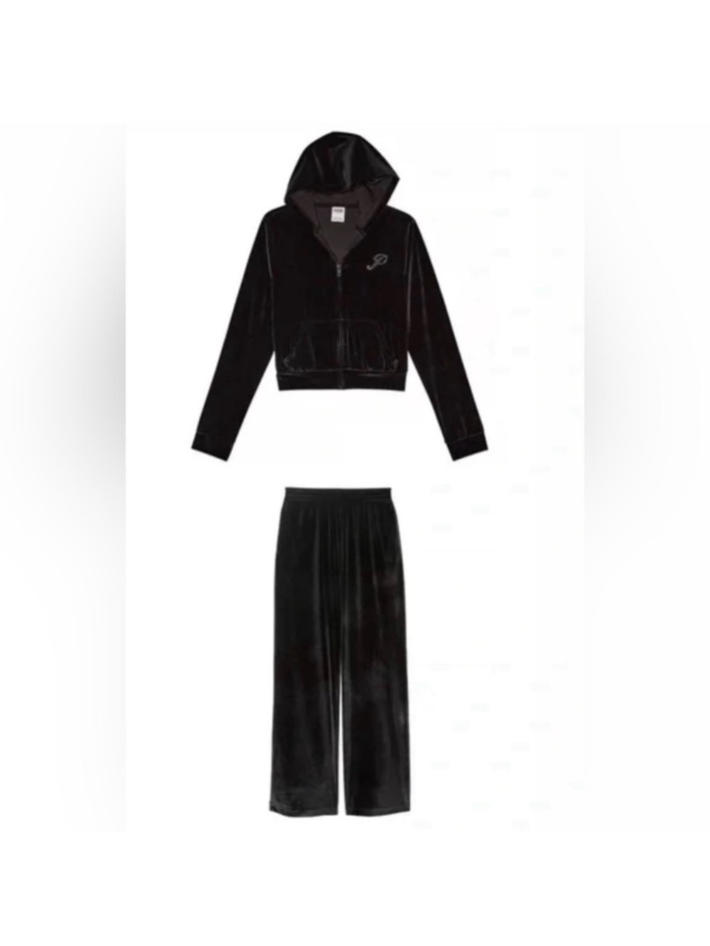 VS Black Velvet Zip Hoodie & Lounge Pants Set